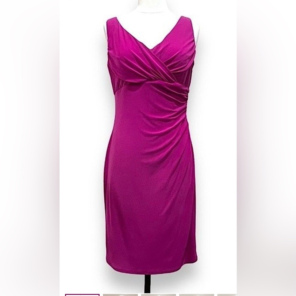 Evan Picone Fuchsia Sleeveless Dress with Side Gather, Size 8 - Picture 2 of 5